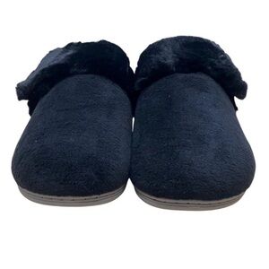Vionic Black Faux Fur Slippers Joan Adjustable Slip On